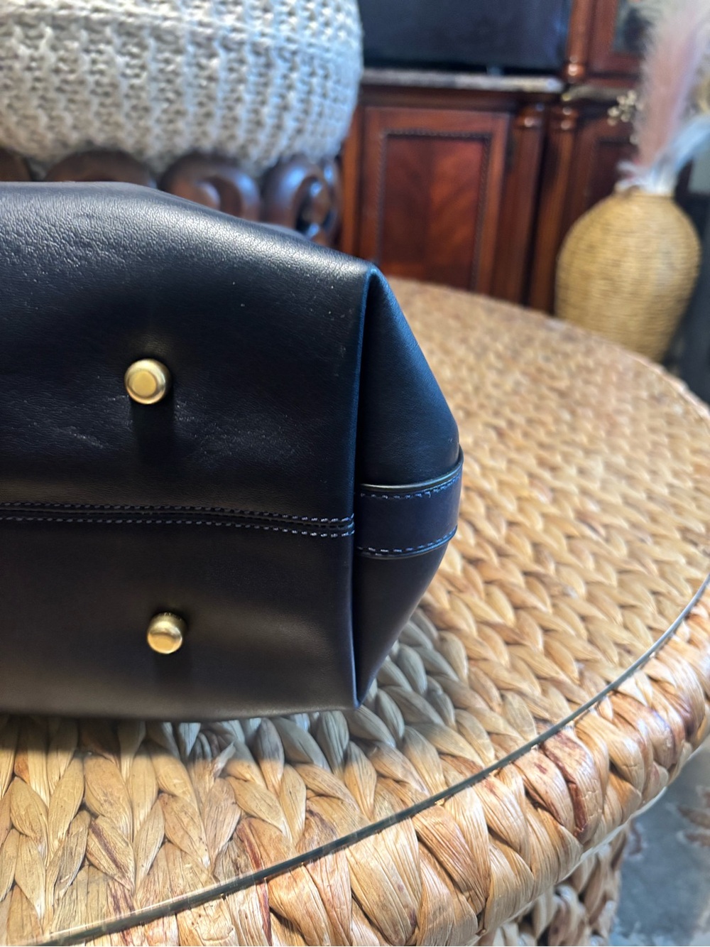 Coach Empire 40 Navy Leather Satchel with Gold Hardware - Picture 12 of 14